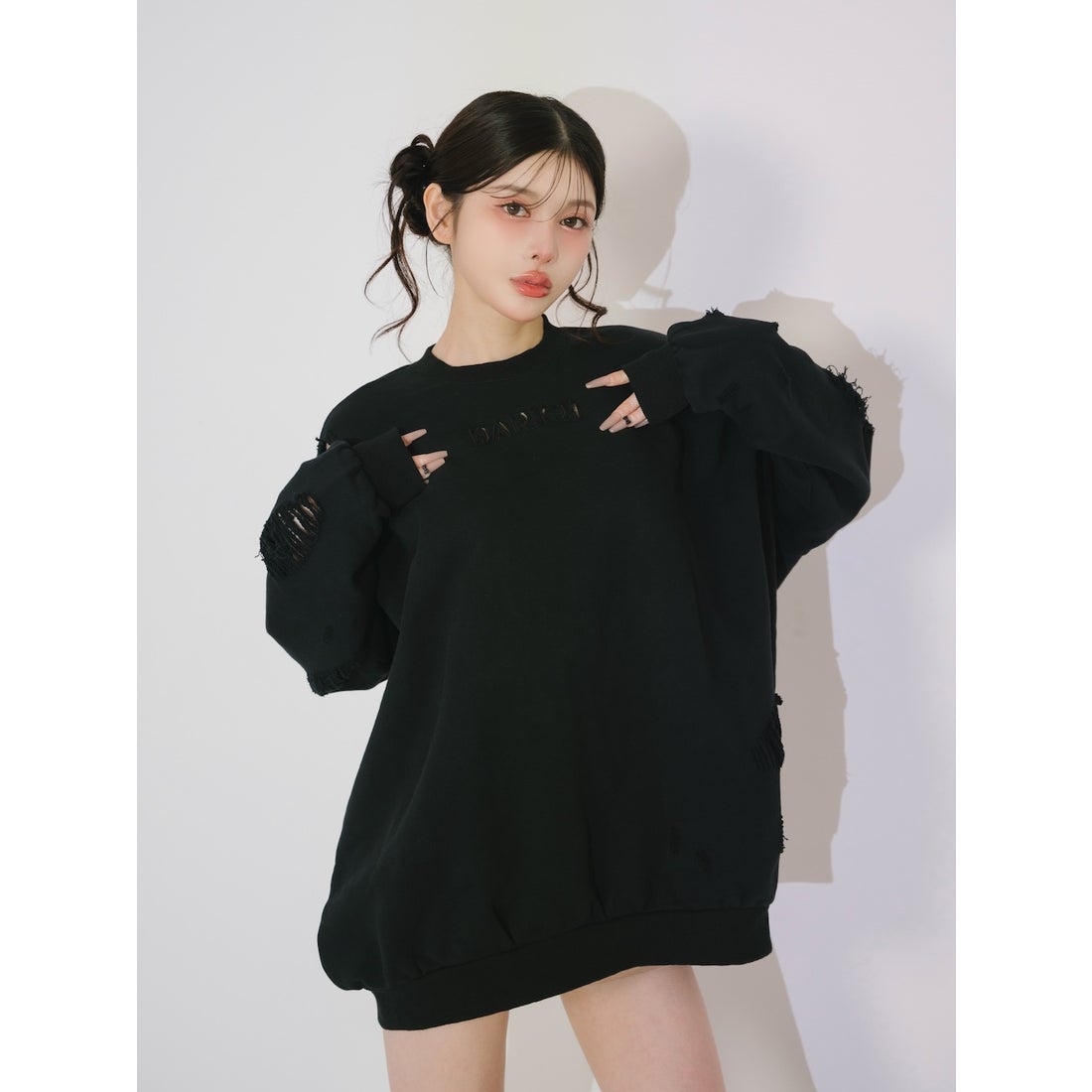 ダーリッチ Darich ダメージスウェットプルオーバー （ブラック