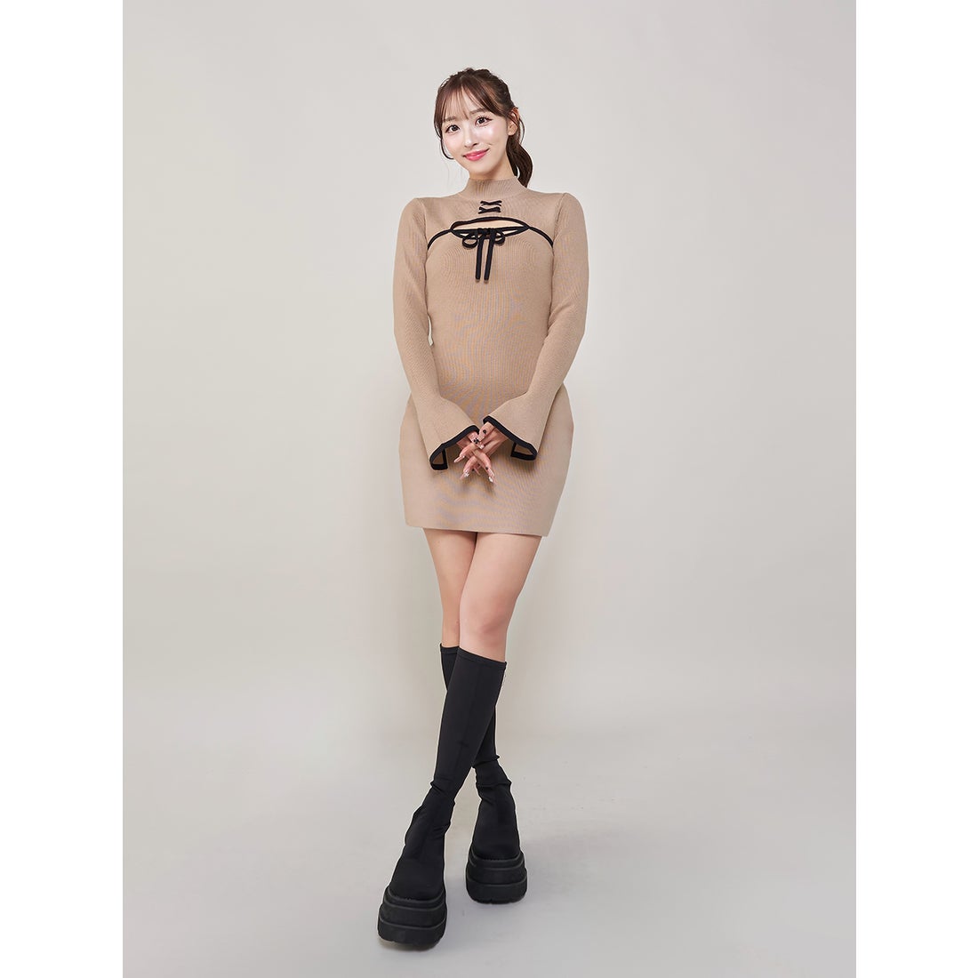 ダーリッチ Darich フロントオープンリボンニットミニワンピース