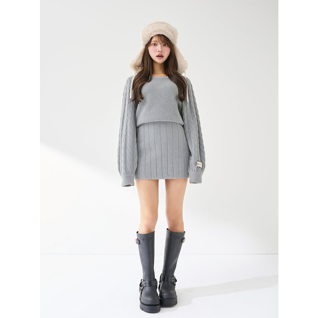 ダーリッチ Darich ハートオープンニットミニワンピース （グレー