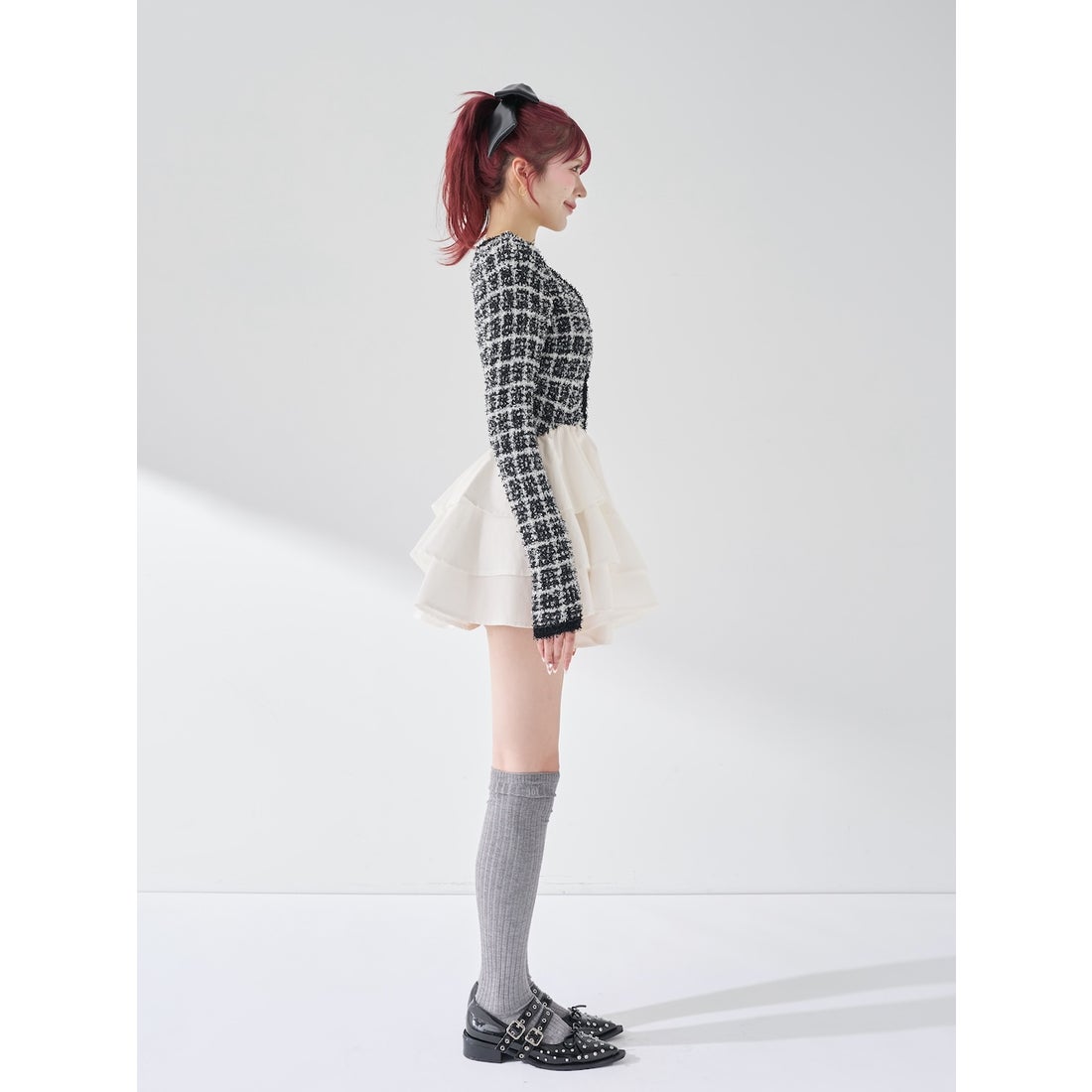 ダーリッチ Darich ボリュームフリルツイードニットミニワンピース