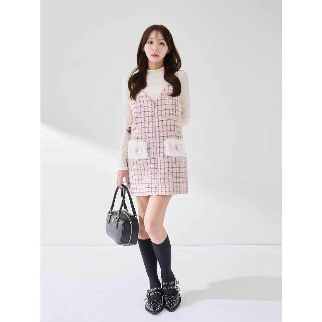 ダーリッチ Darich フロントファスナーツイードミニワンピース