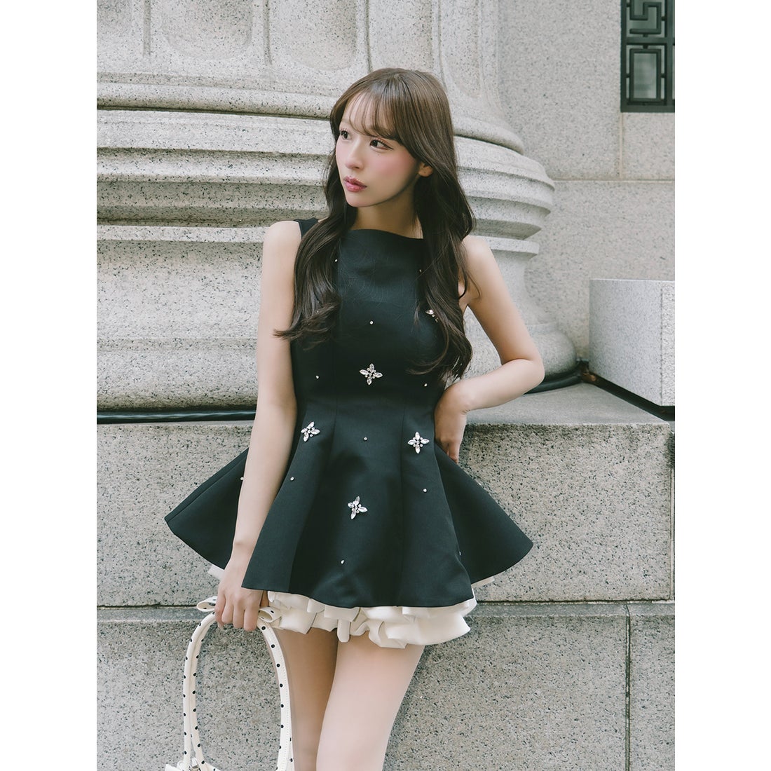 ダーリッチ Darich ビジューフレアバルーンミニドレス （ホワイト