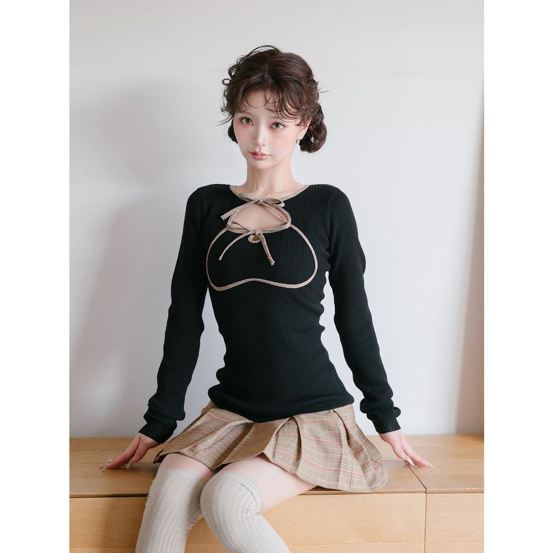 ダーリッチ Darich ポイントチェックニットミニワンピース （グレー