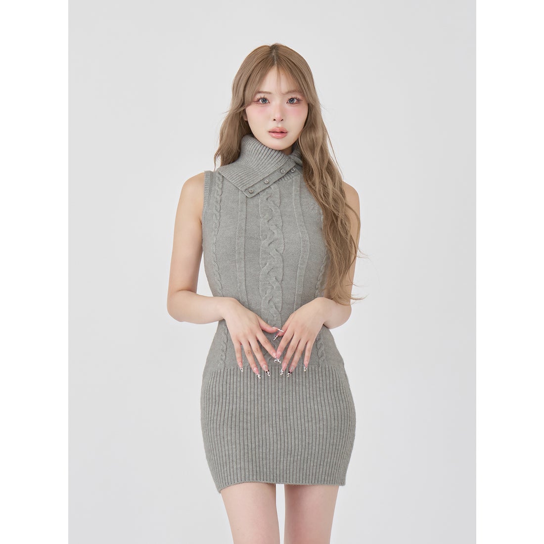ダーリッチ Darich デザインネックニットミニワンピース （グレー