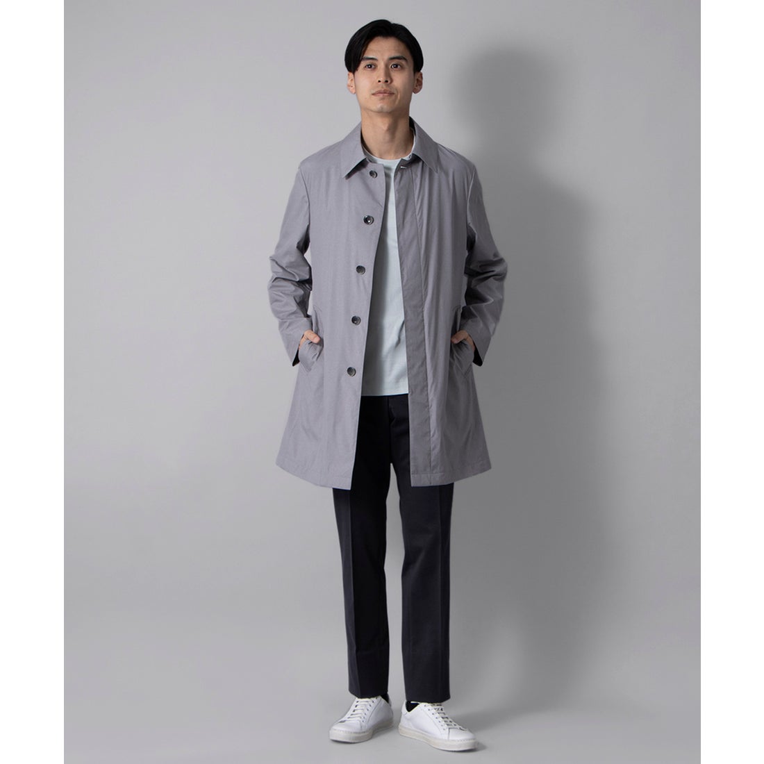 メランジ調タイプライターコート(ミドルレングス) （ライトグレー） -D