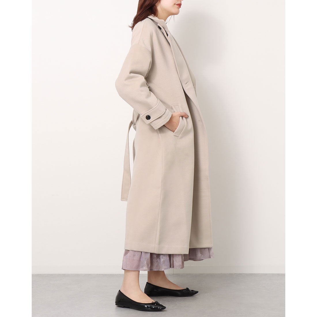 dazzlin スタンドカラーロングオーバーコート（アイボリー） -靴