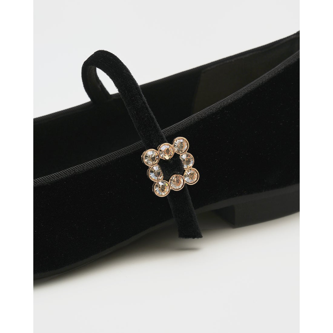 フラット ビジューストラップ メリージェーン （ブラック ベルベット