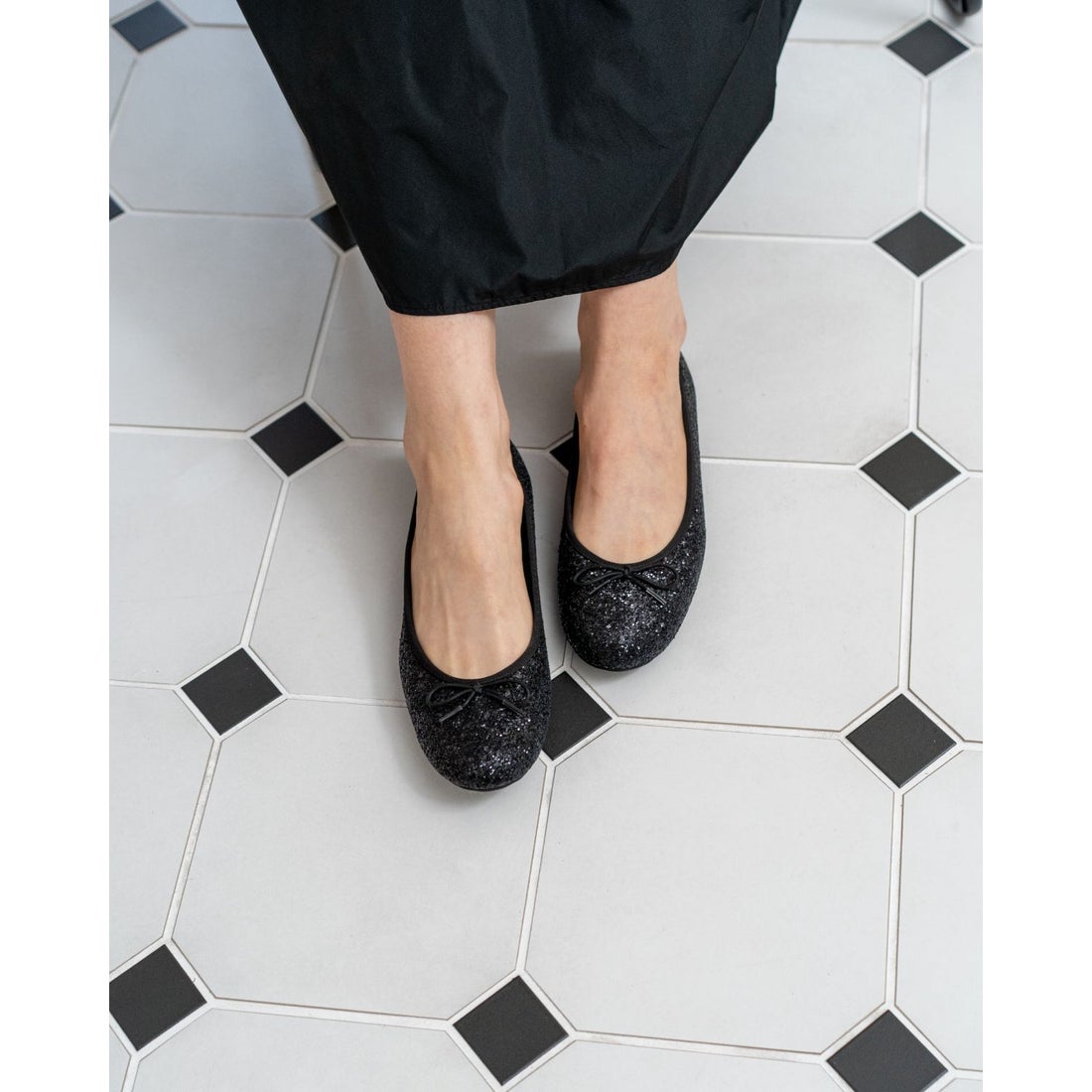 フラット バレエシューズ （ブラック グリッター） -Emma Francis