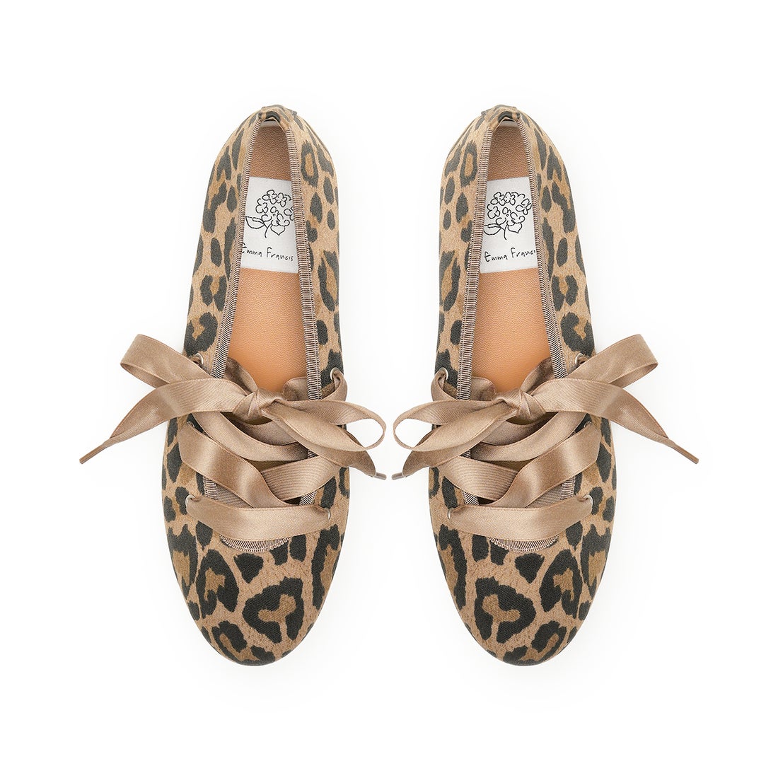 リボン レースアップ バレエシューズ （レオパード柄 サテン） -Emma