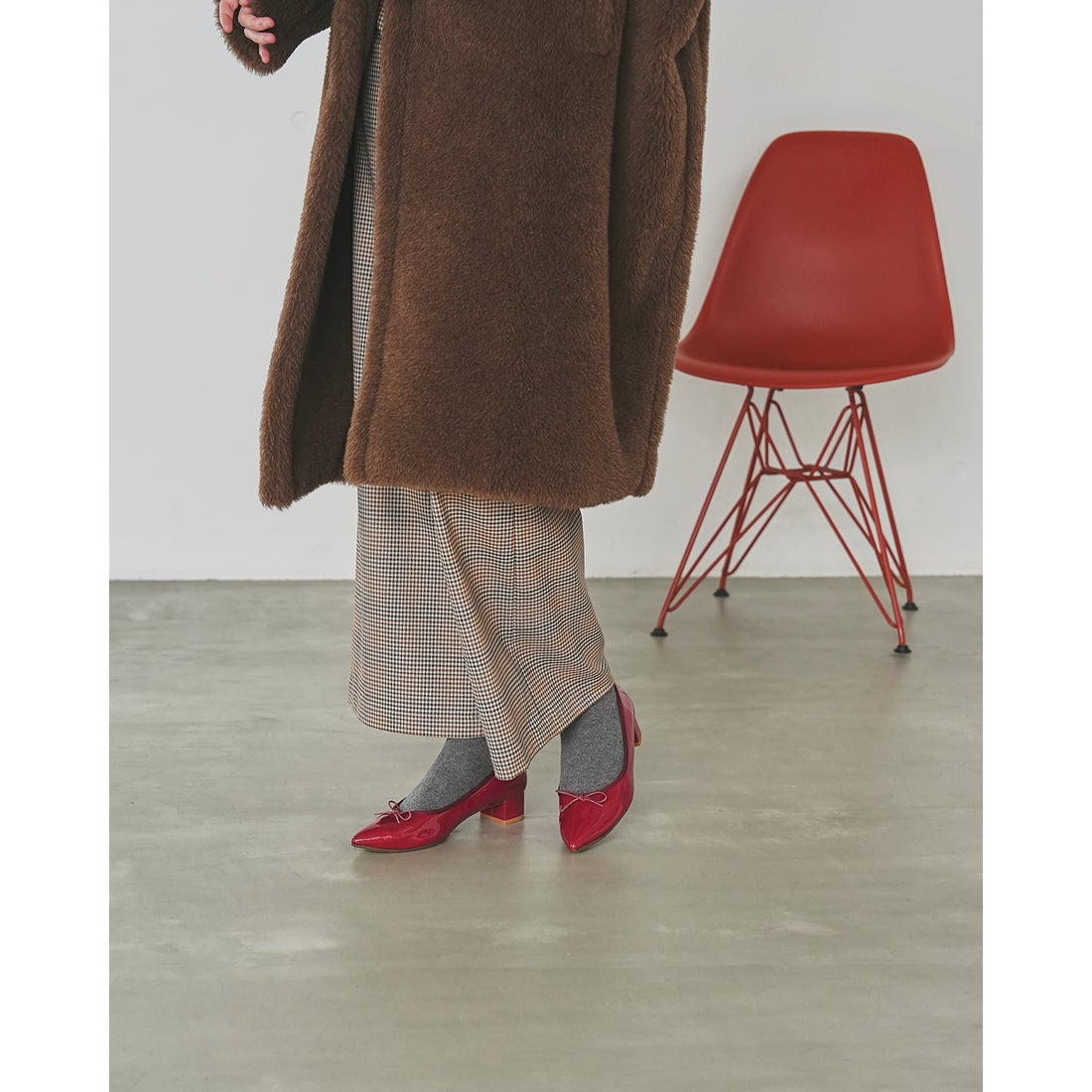 レイン対応】3cmヒール バレエシューズ （レッド エナメル） -Emma