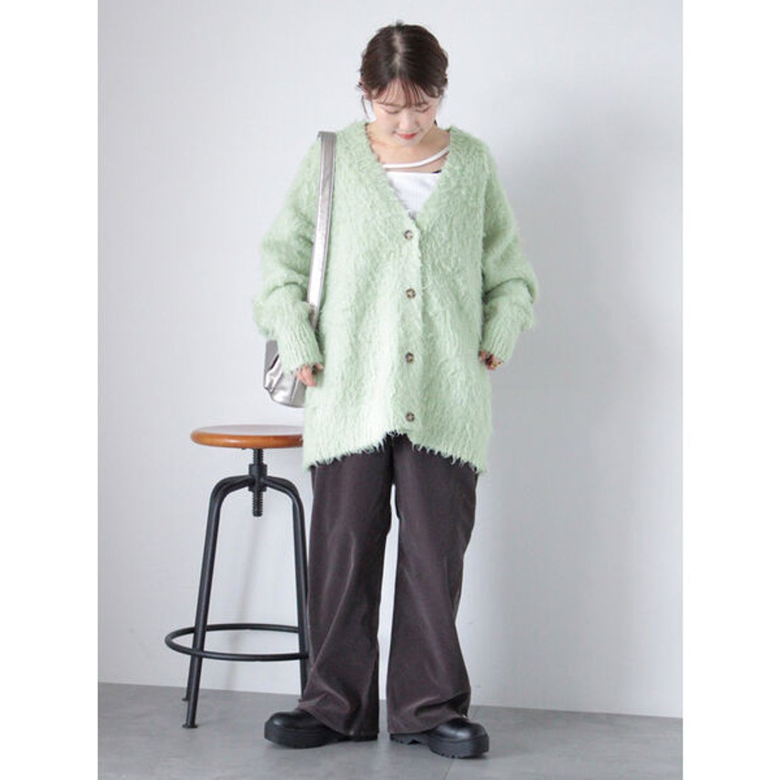 エヘカソポ ehka sopo Vネックモンスターカーディガン （ミント