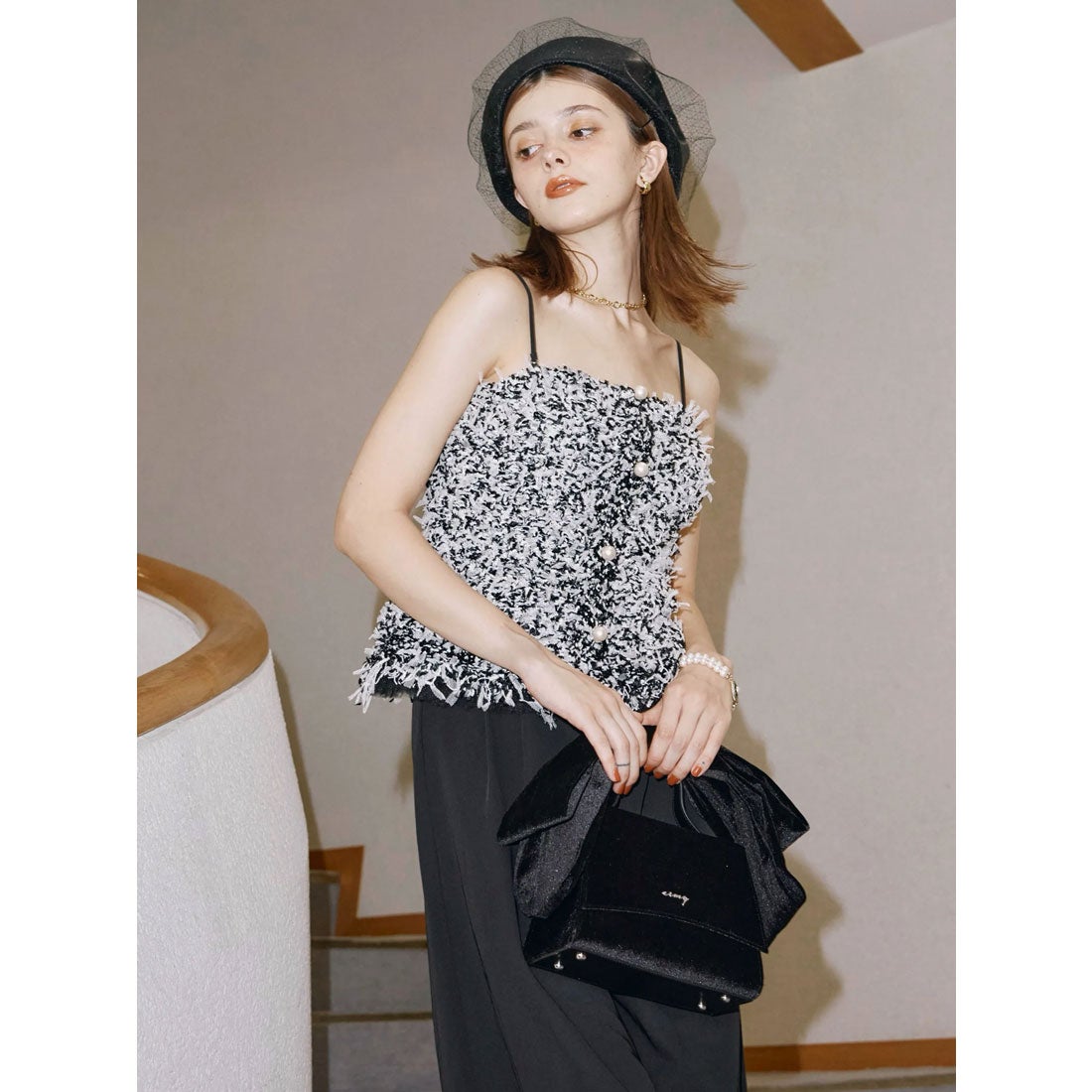 エイミーイストワール EIMY ISTOIRE チュールミックスニットツイード