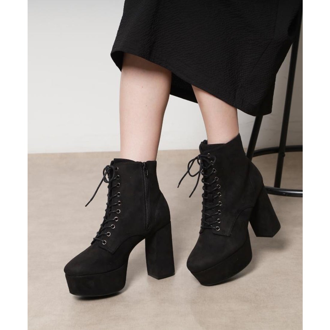 エスペランサ ESPERANZA ラク盛り厚底レースアップブーツ （ブラック