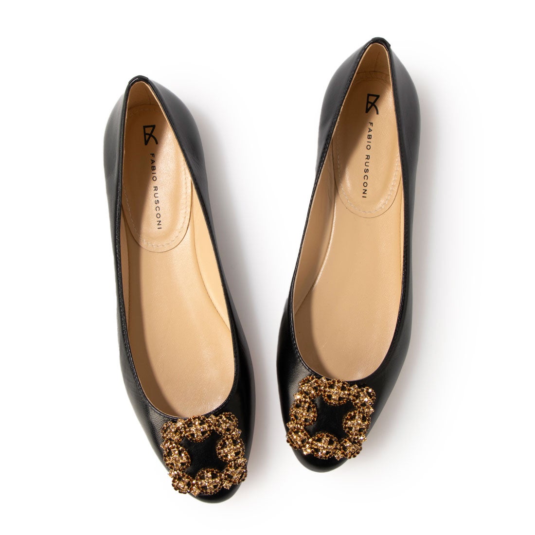 ○ファビオルスコーニ FABIO RUSCONI フラットビジュー付きパンプス