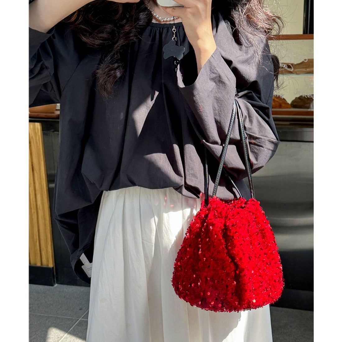 フロージュ florge シャイニースパンコール巾着バッグ/ショルダー