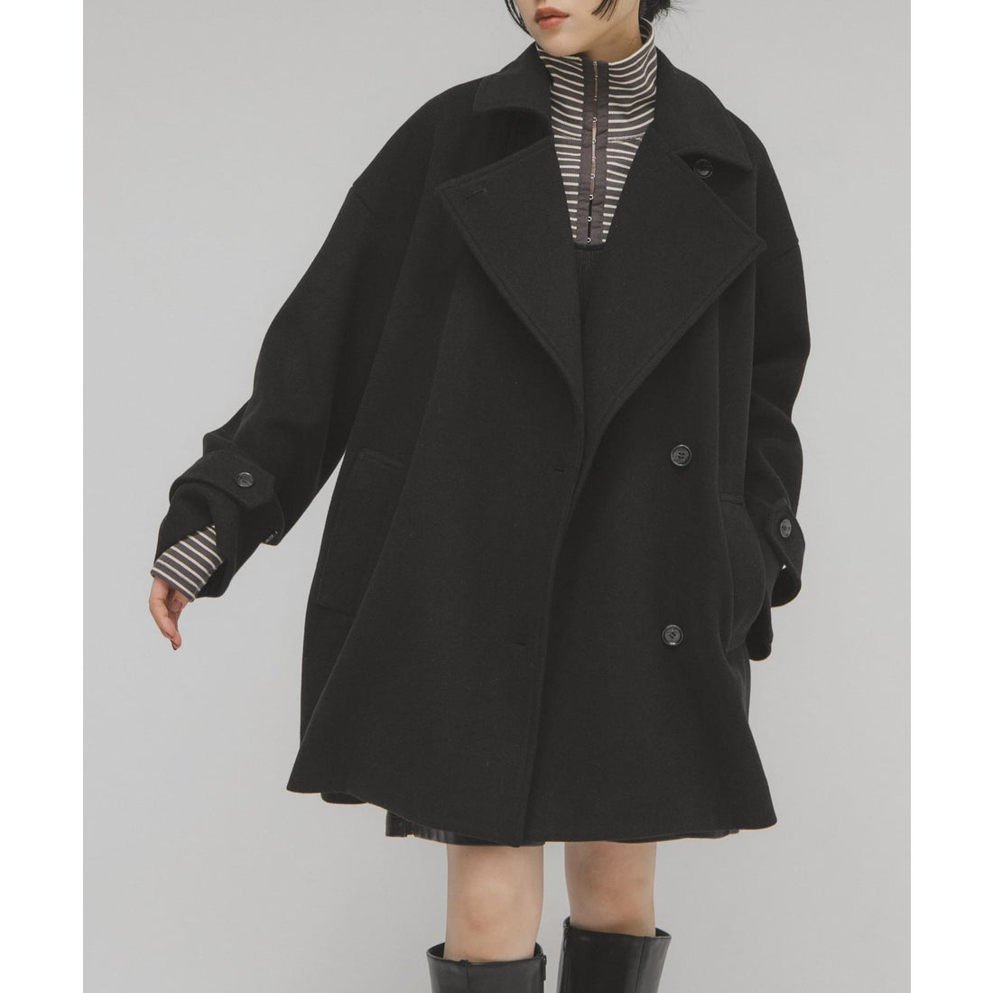 ケービーエフ KBF BIGカラーミドルコート （ブラック） -ファッション