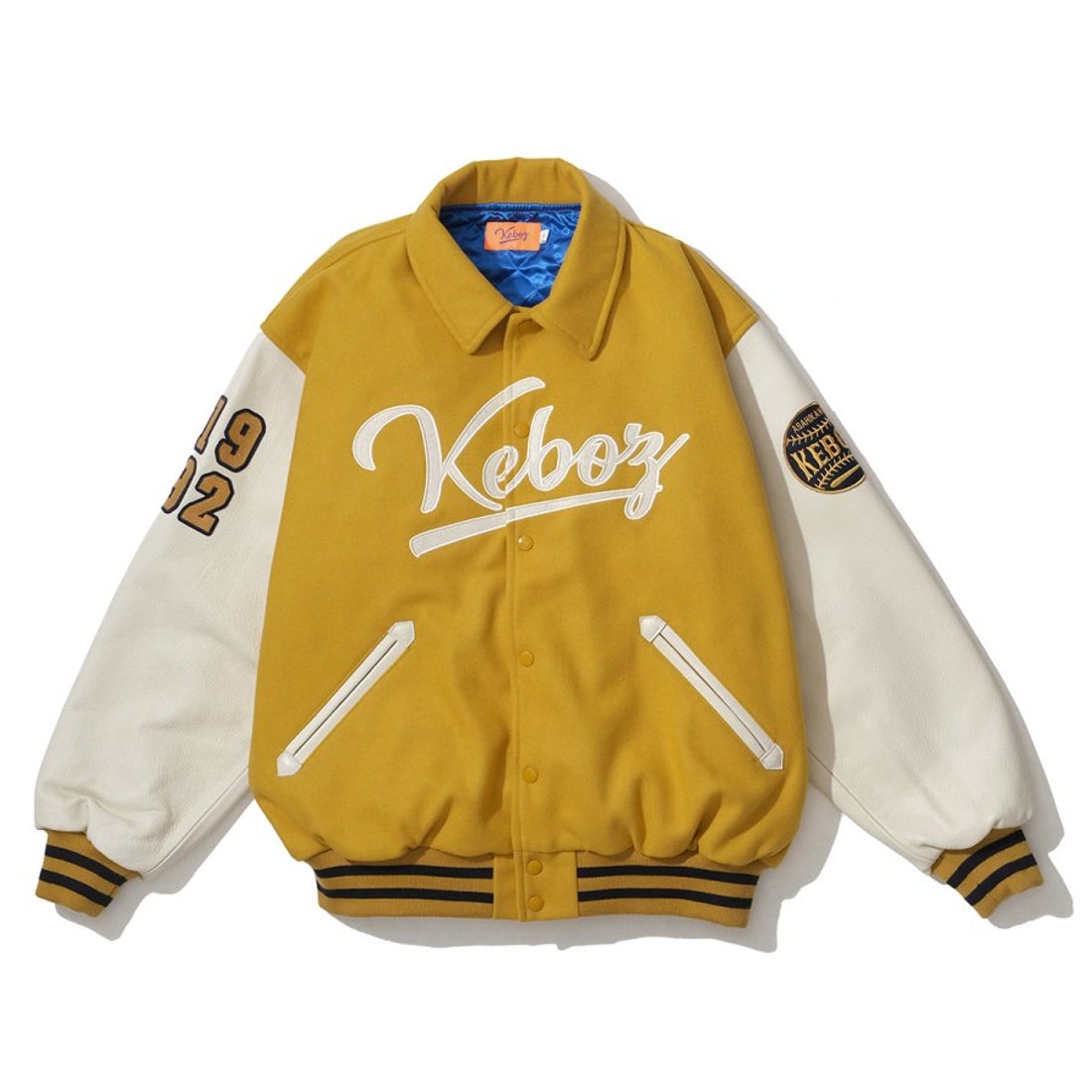 ケボズ KEBOZ MELTON & LEATHER VARSITY JACKET （MUSTARD） -靴