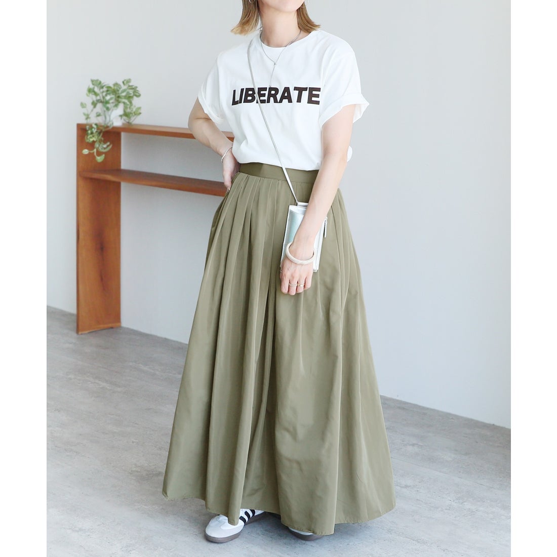 レカ reca タフタボリュームフレアスカート(bel－hr－0618) （カーキ