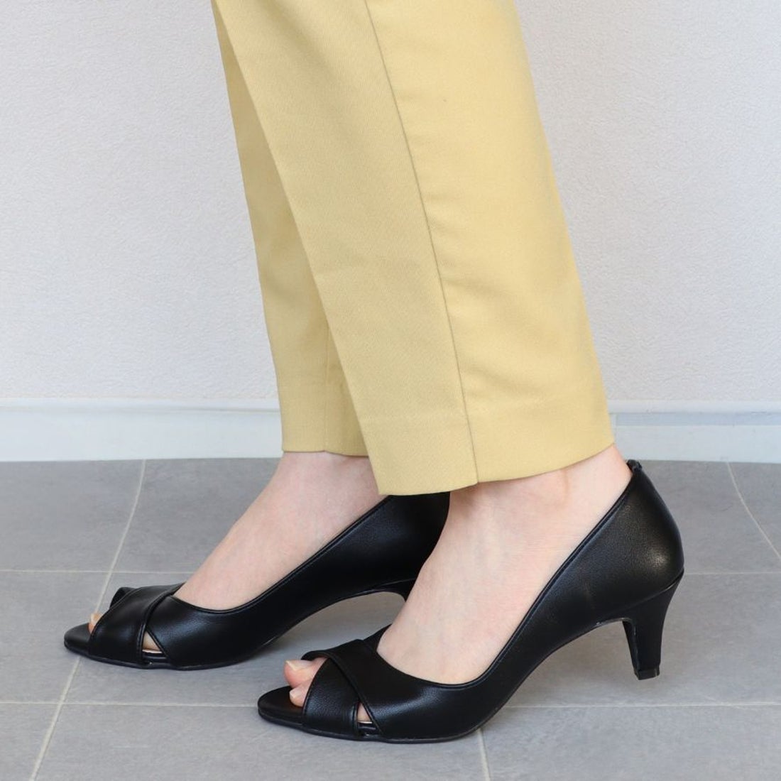 エイチエス HS 【日本製】 HS オープントゥ クロス パンプス