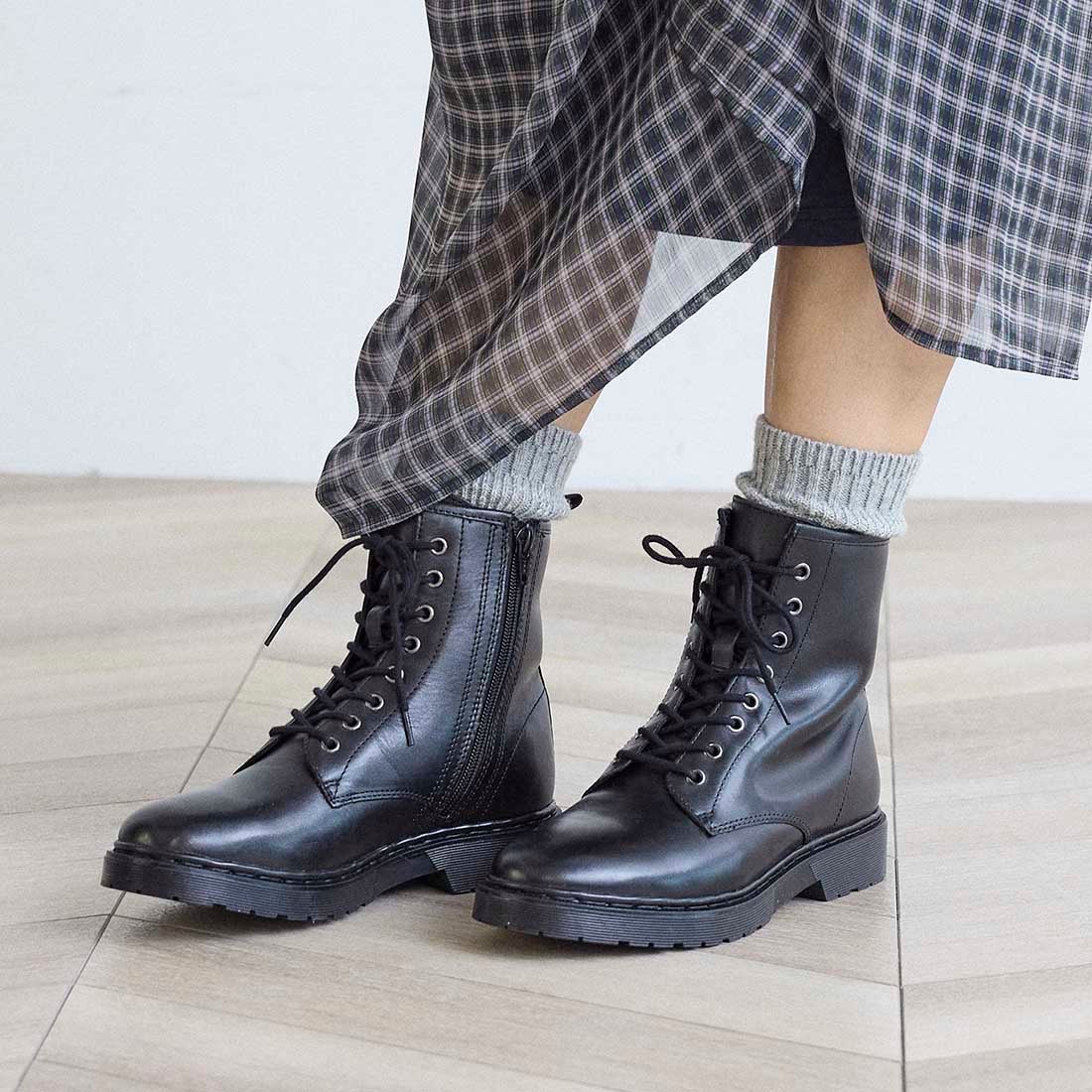 イング ing 【WEB限定】レースアップショートブーツ （ブラック） -靴