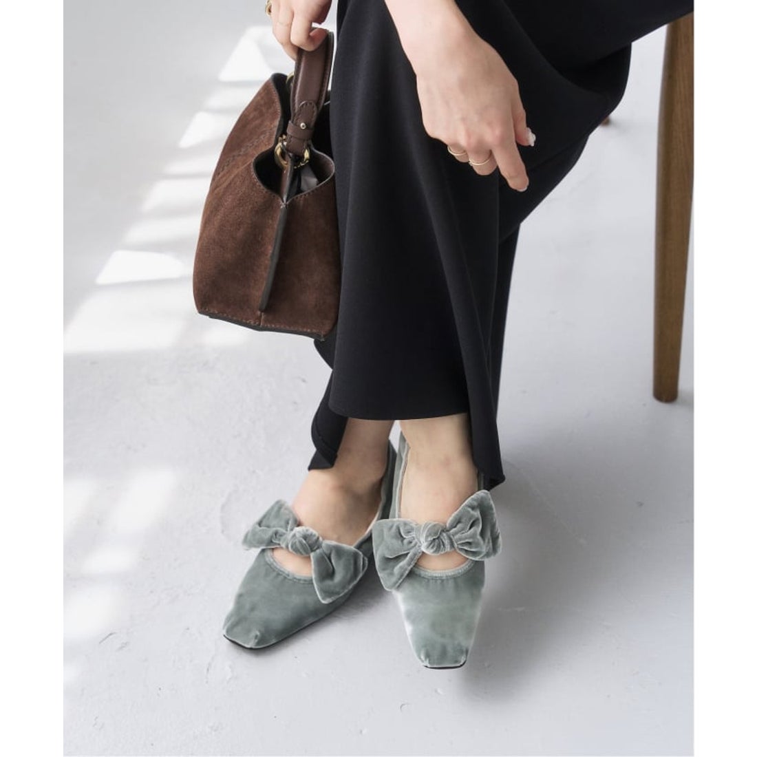 ル タロン LE TALON スクエアベルベットリボンフラット （ブラウン B