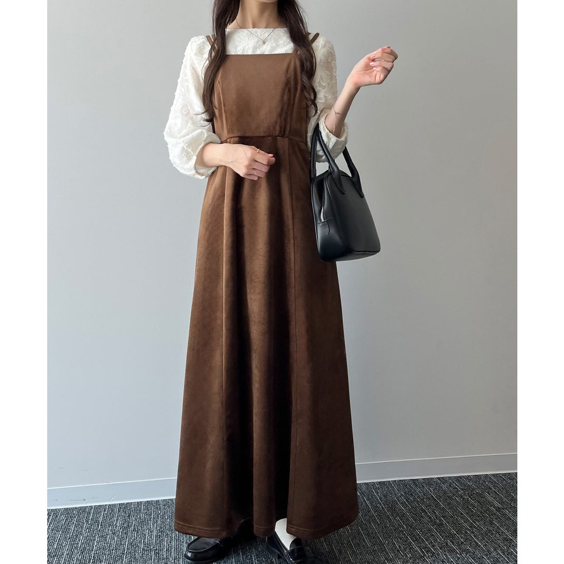 ジュノア JUNOAH べロアフレアキャミワンピース （ブラウン