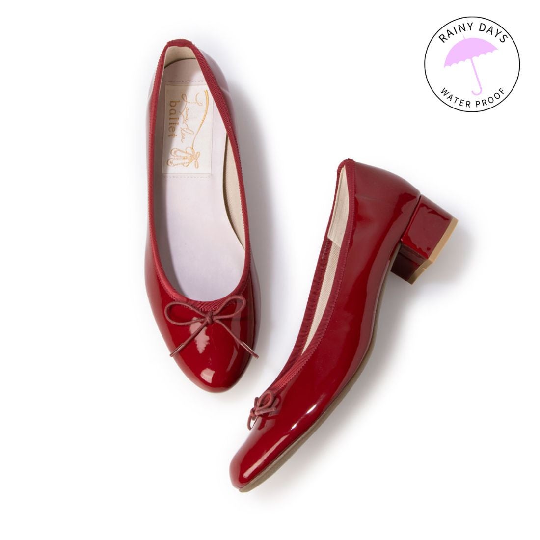 レイン対応】 ラウンドトゥヒールバレエシューズ(RB5401A) （ワインE