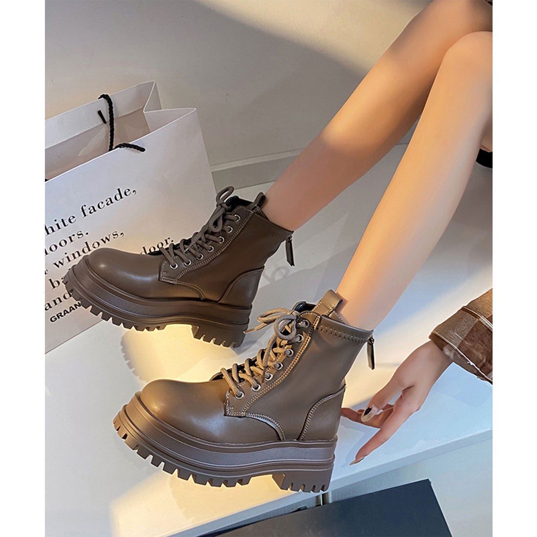 レースレディース Lace Ladies レザー調 ラウンドトゥ レースアップ