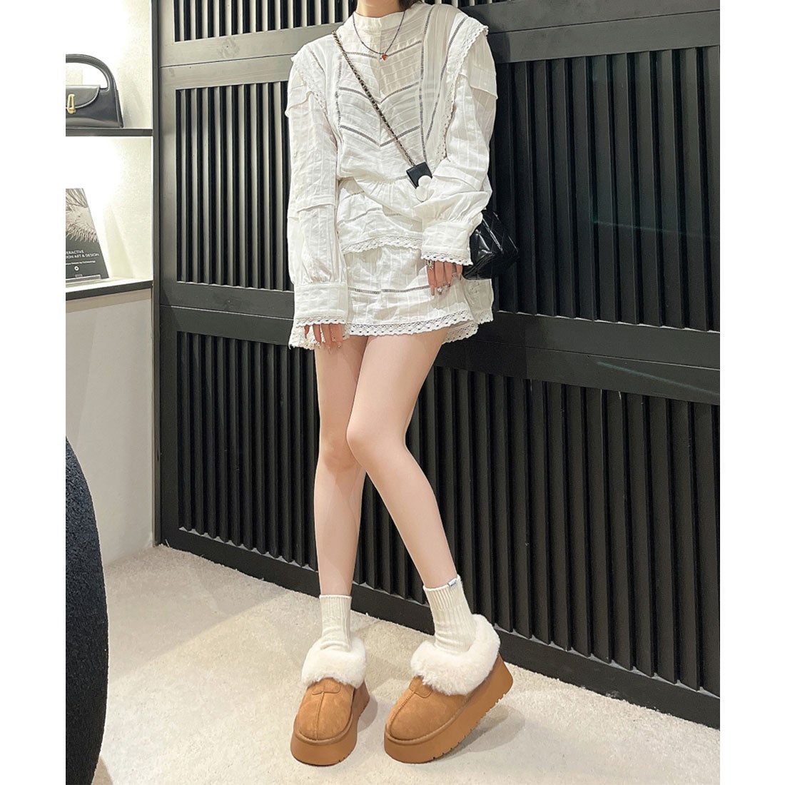 レースレディース Lace Ladies スエード調 厚底 ムートン ショート