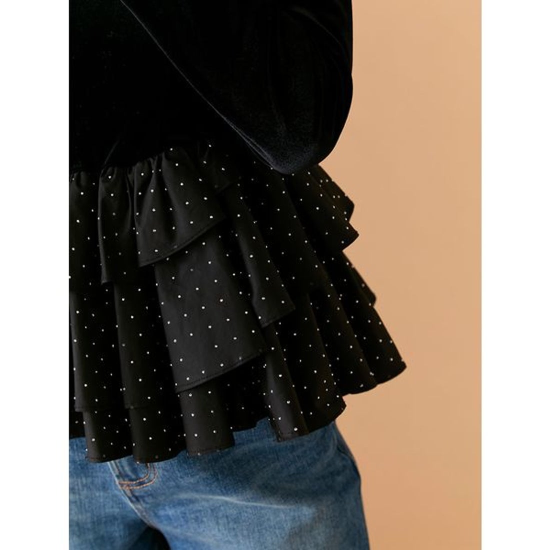 リリーブラウン LILY BROWN ベロアペプラムフリルトップス （BLK