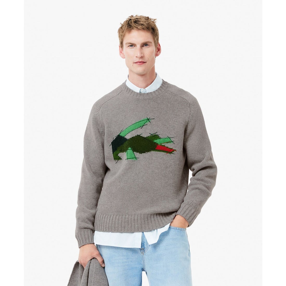 ラコステ LACOSTE グラフィカルワニロゴジャカードニットセーター
