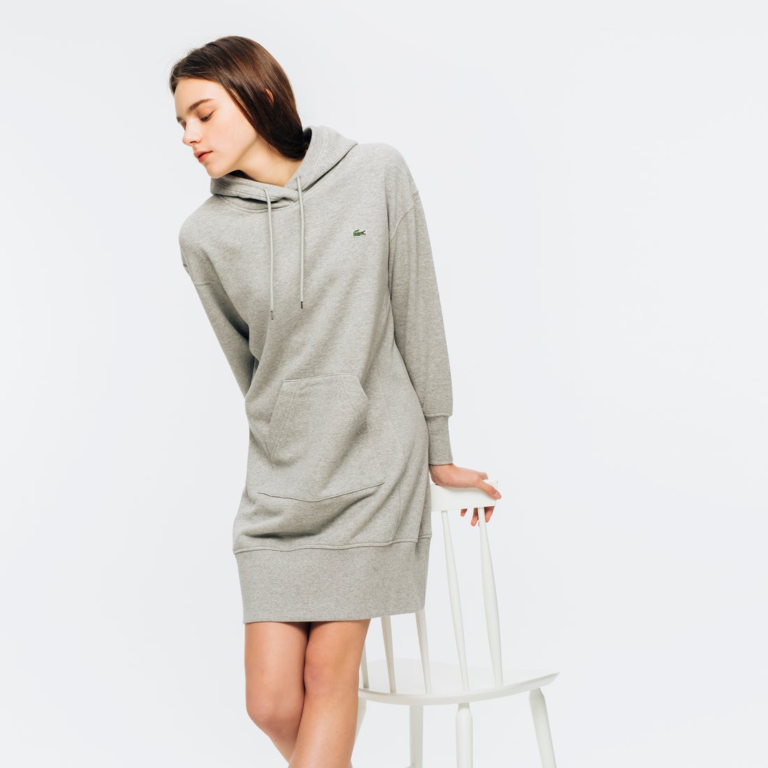 ラコステ LACOSTE 裏毛スウェットフーディワンピース （ライトグレー