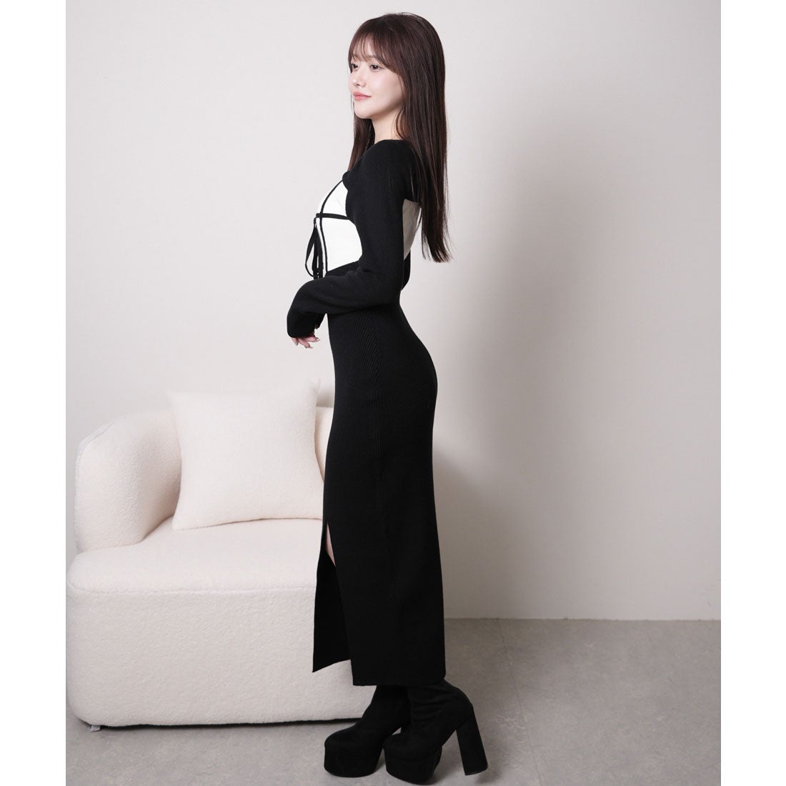 リップサービス LIP SERVICE デコルテオープンバイカラーリボンニット