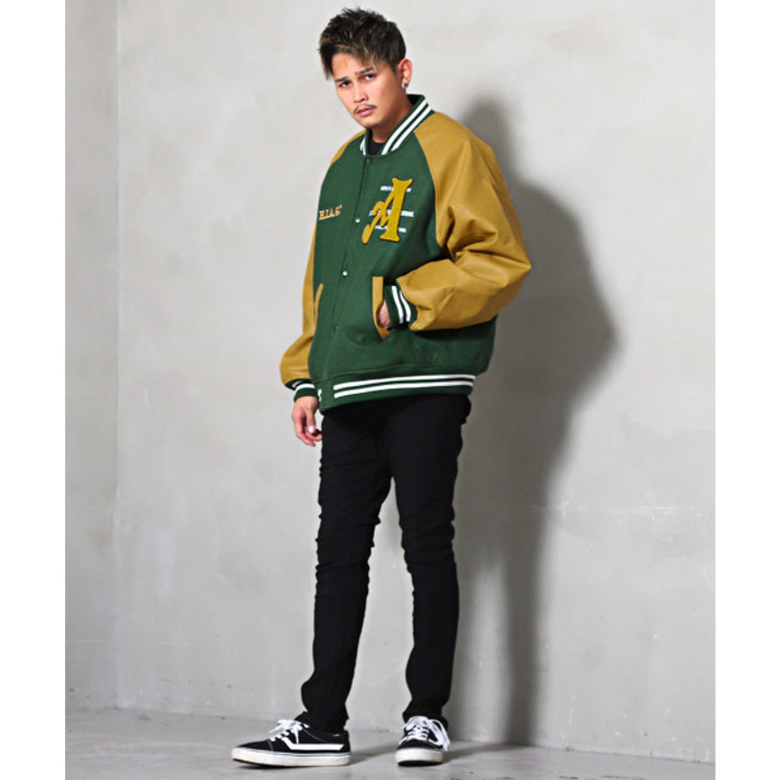 ラグスタイル LUXSTYLE サガラ刺繍メルトン合皮ラグランスタジャン