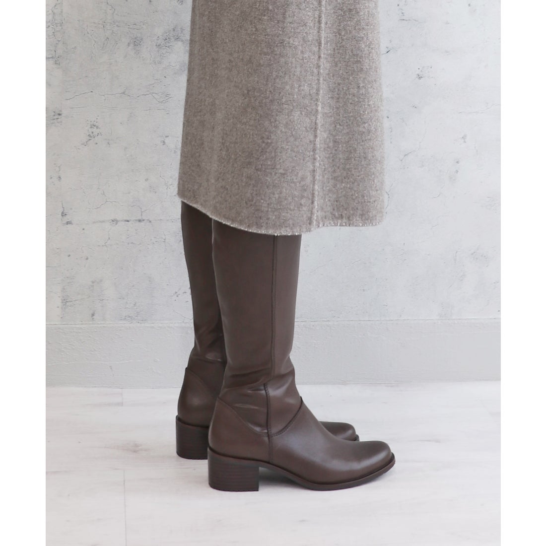 本革】 【防滑 蓄熱保温】ロングストレッチブーツ 55079 （オリーブ