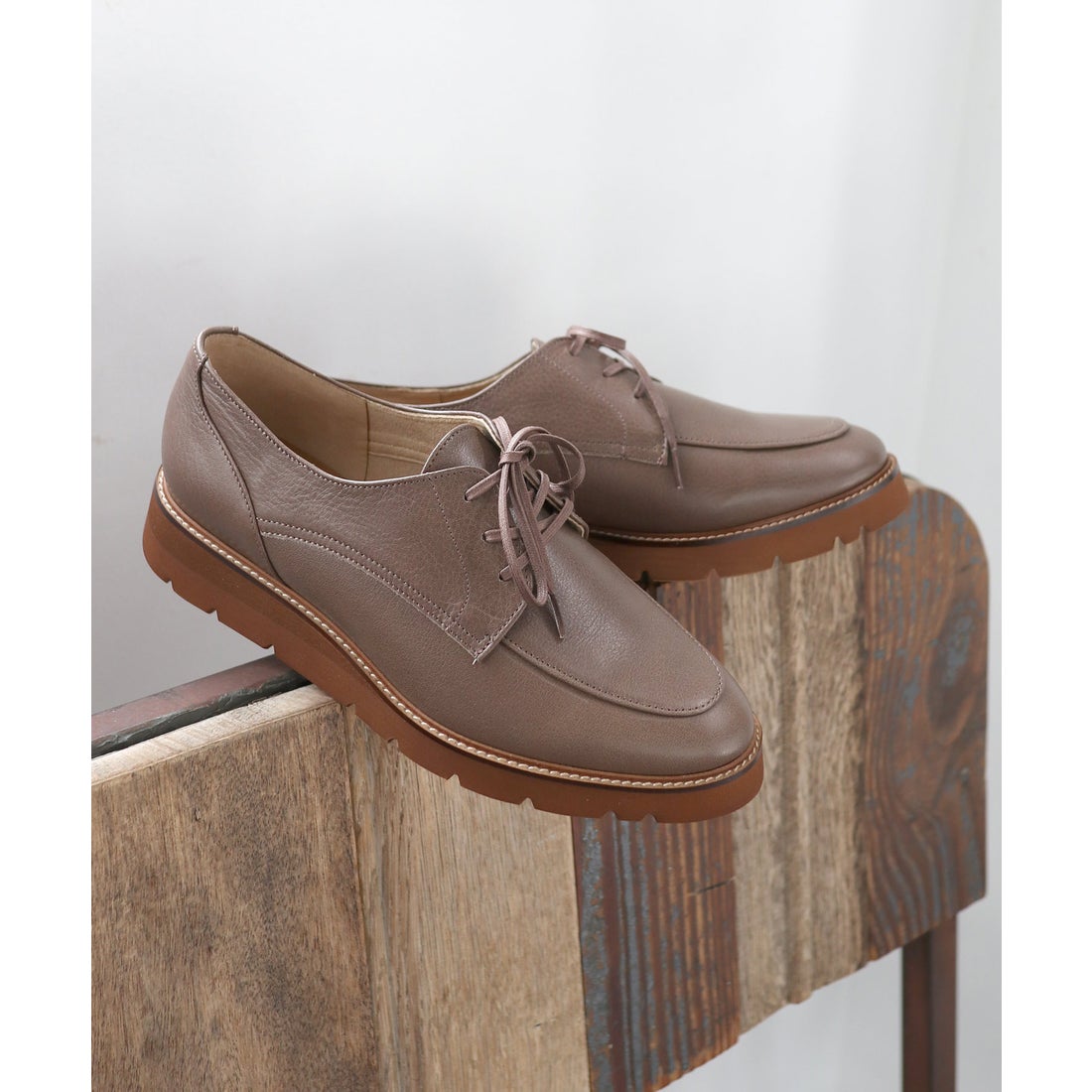 本革】 レースアップ厚底シューズ 6258 （グレージュ） -モードカオリ