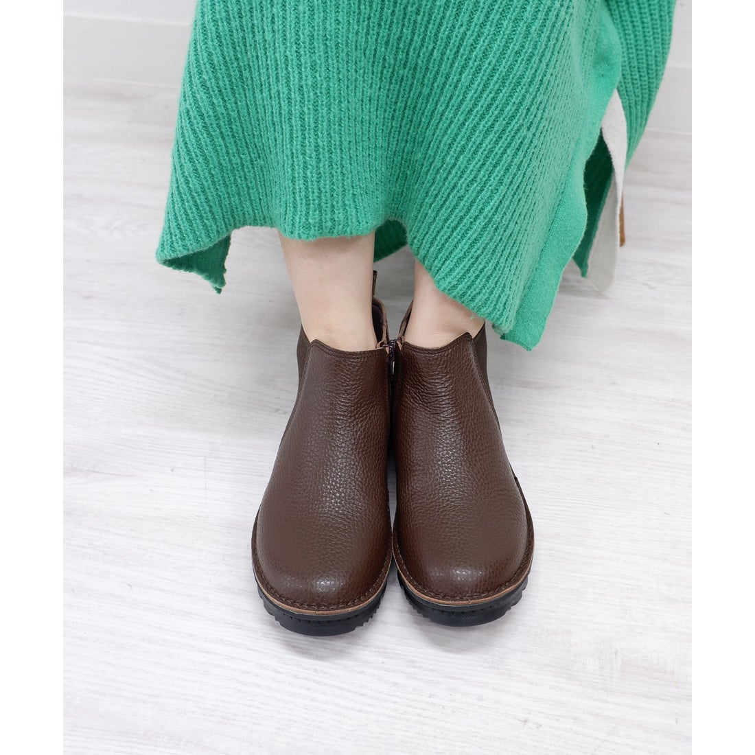 本革】【4E】撥水サイドゴアショートブーツ 6129 （ダークブラウン