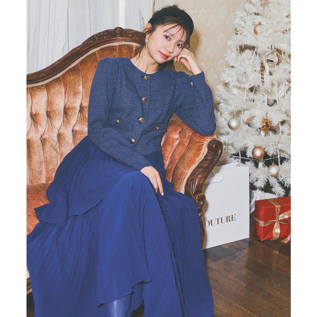 アンドクチュール AND COUTURE ツイードジャケットドッキング