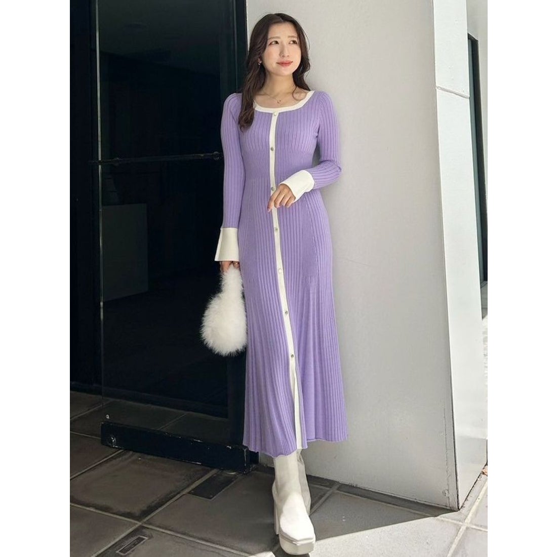 マーキュリーデュオ MERCURYDUO バイカラーフレアスリーブニット