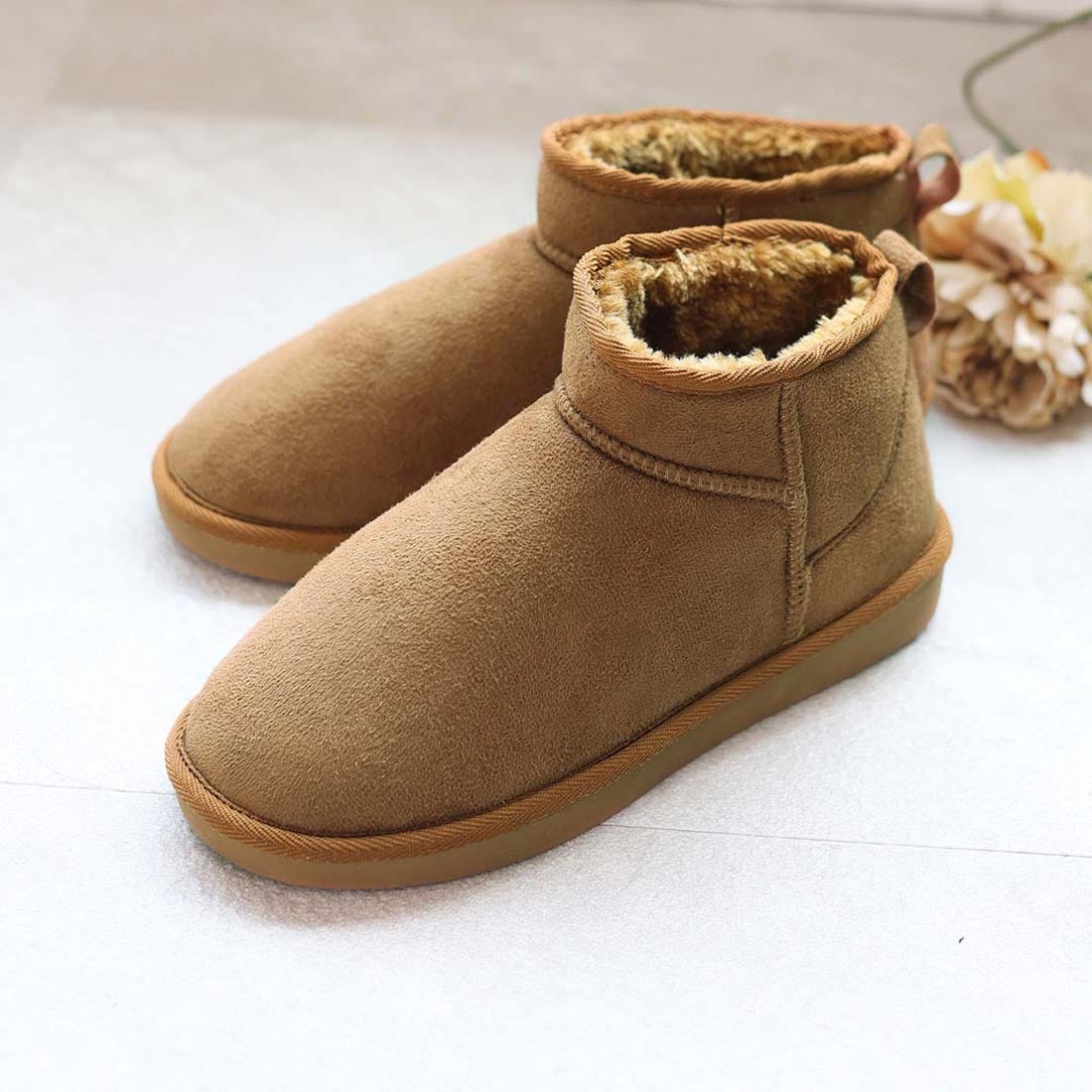 ミンキー ミー minky me! 撥水ミニ丈ムートンブーツ （キャメル