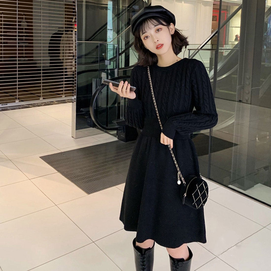 miniministore ケーブル編みニットミニワンピース 韓国風