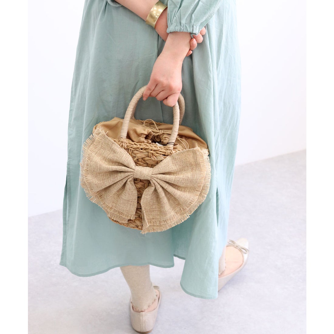 ミアン MIAN ビッグリボンメイズかごバッグ （ベージュ） -靴