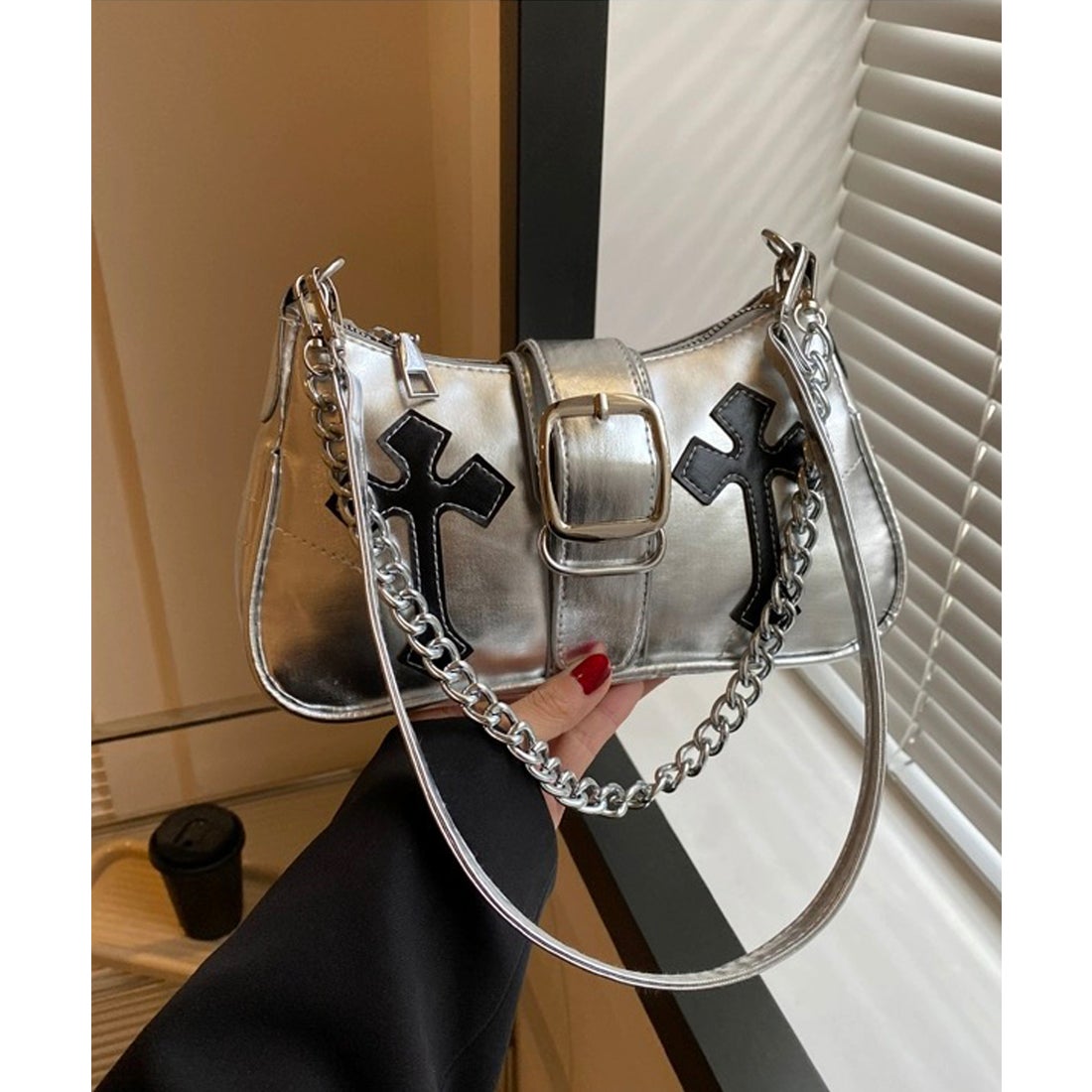 ショップニコニコ ShopNikoNiko 十字架 チェーン付き ハーフムーン