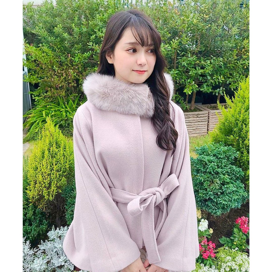 ノエラ NOELA 衿ファー付ポンチョコート （ベージュ） -ファッション