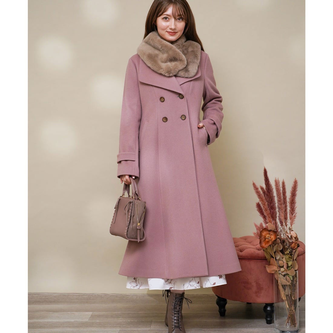 ノエラ NOELA エコファーティペット付コート （ピンク） -靴