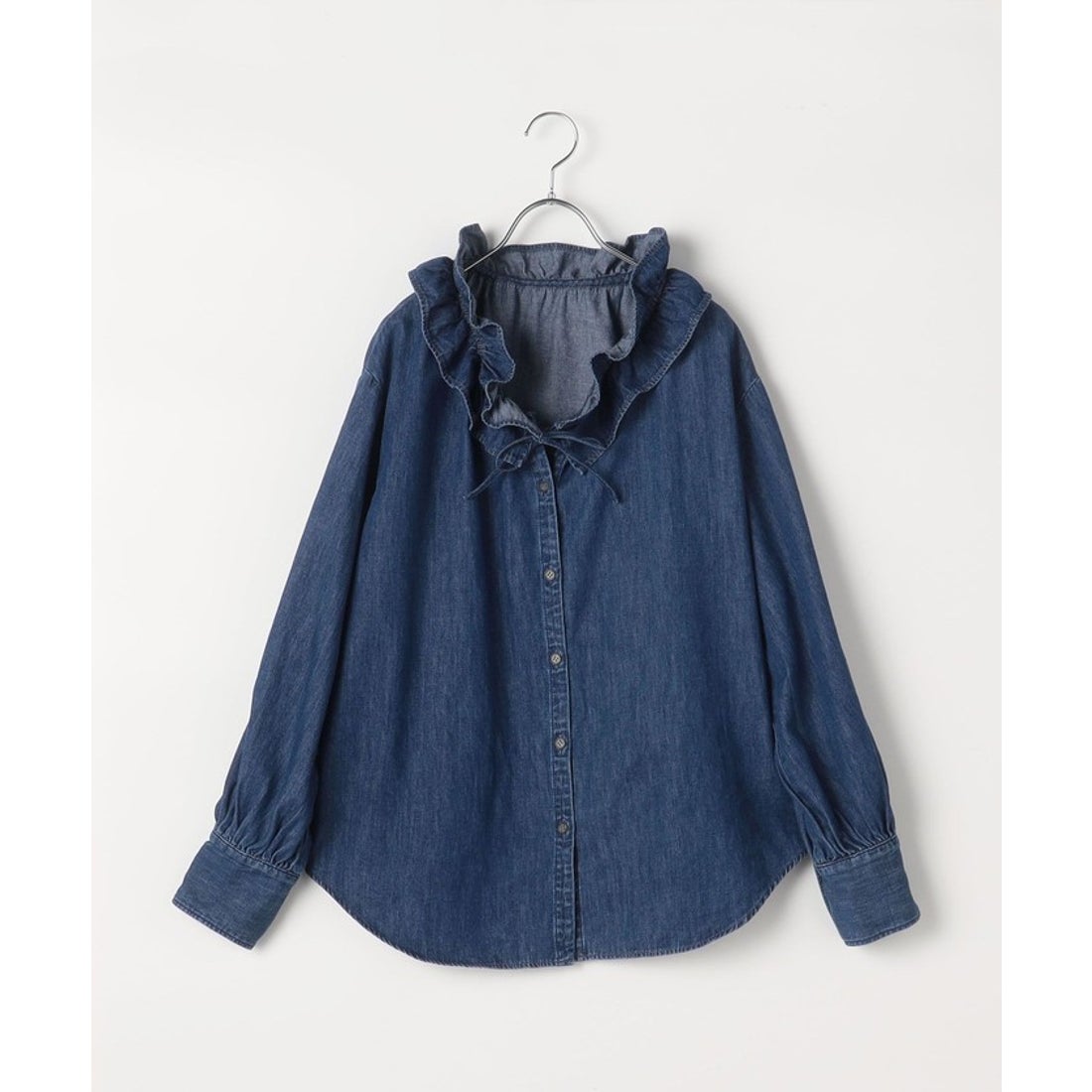 リエミラー Rie Miller フリルギャザーデニムブラウス （インディゴ
