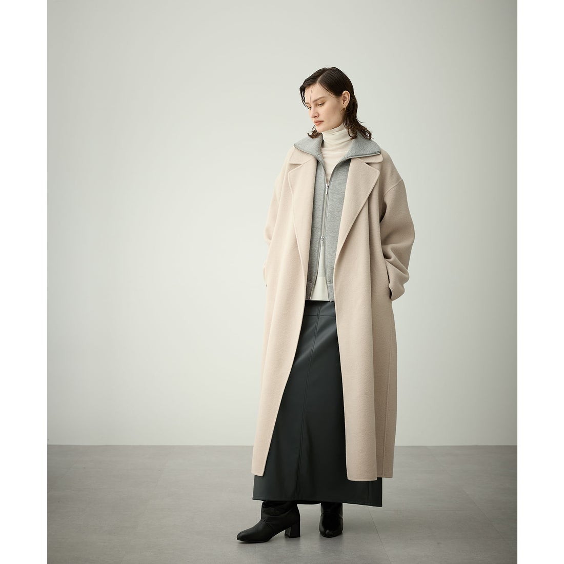 ノーク N.O.R.C ウールメルトンロングリバーコート （グレージュ