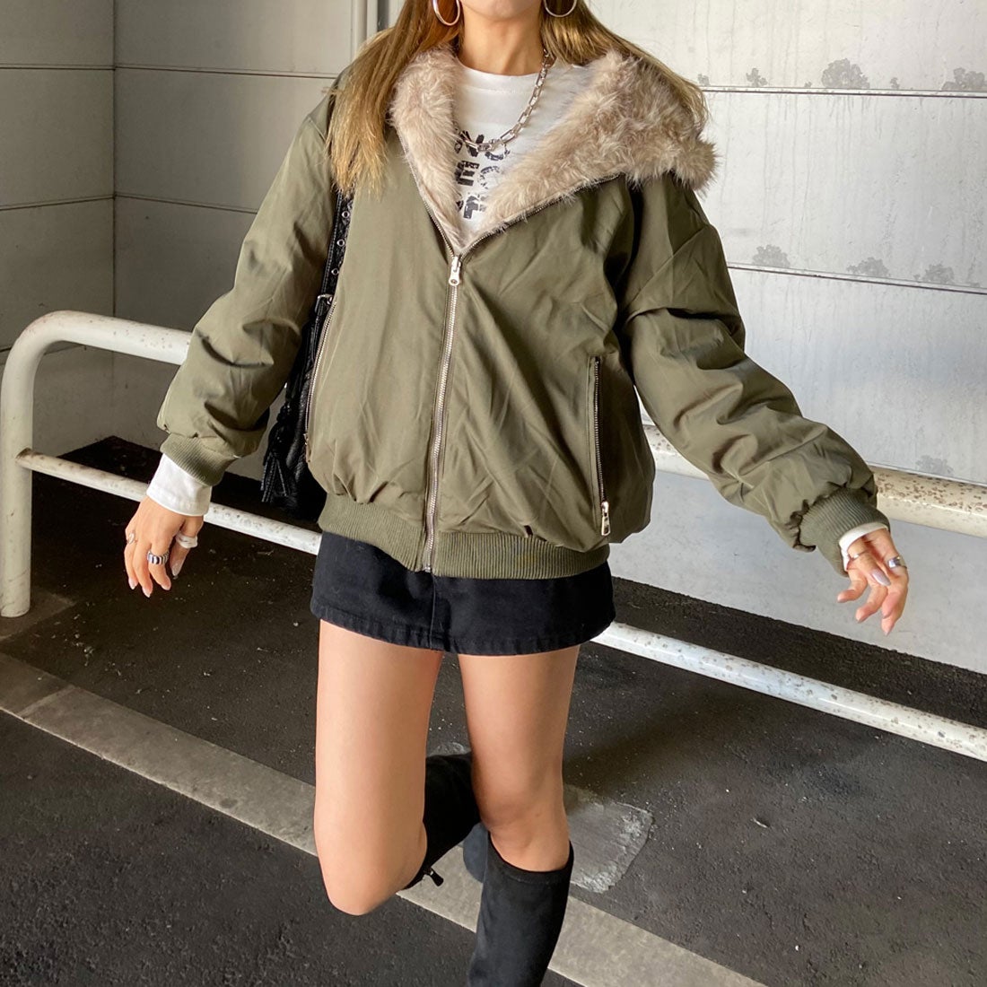 ノンヘッジ non-hedge リバーシブルファーフードミリタリージャケット