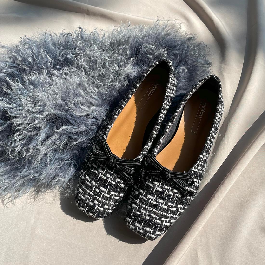 ノヤウ noyau スクエアツイードバレエシューズ （ブラックキジ） -Mode