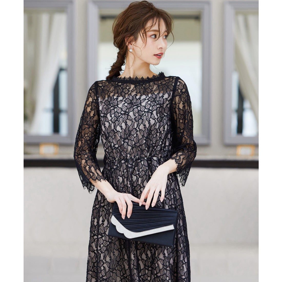 ニアナ niana 総レースポケット付きドレス 結婚式ワンピース